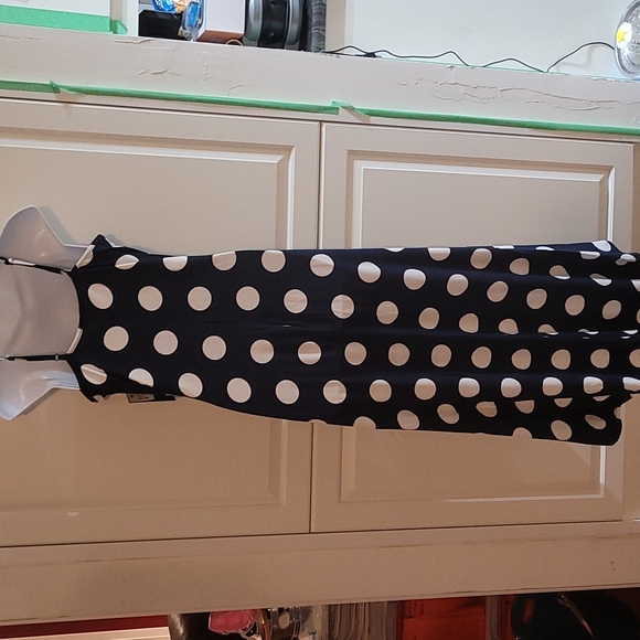 NWT Magazine Navy Blue White Polka Dot Print High Low Dress M - Picture 4 of 6
